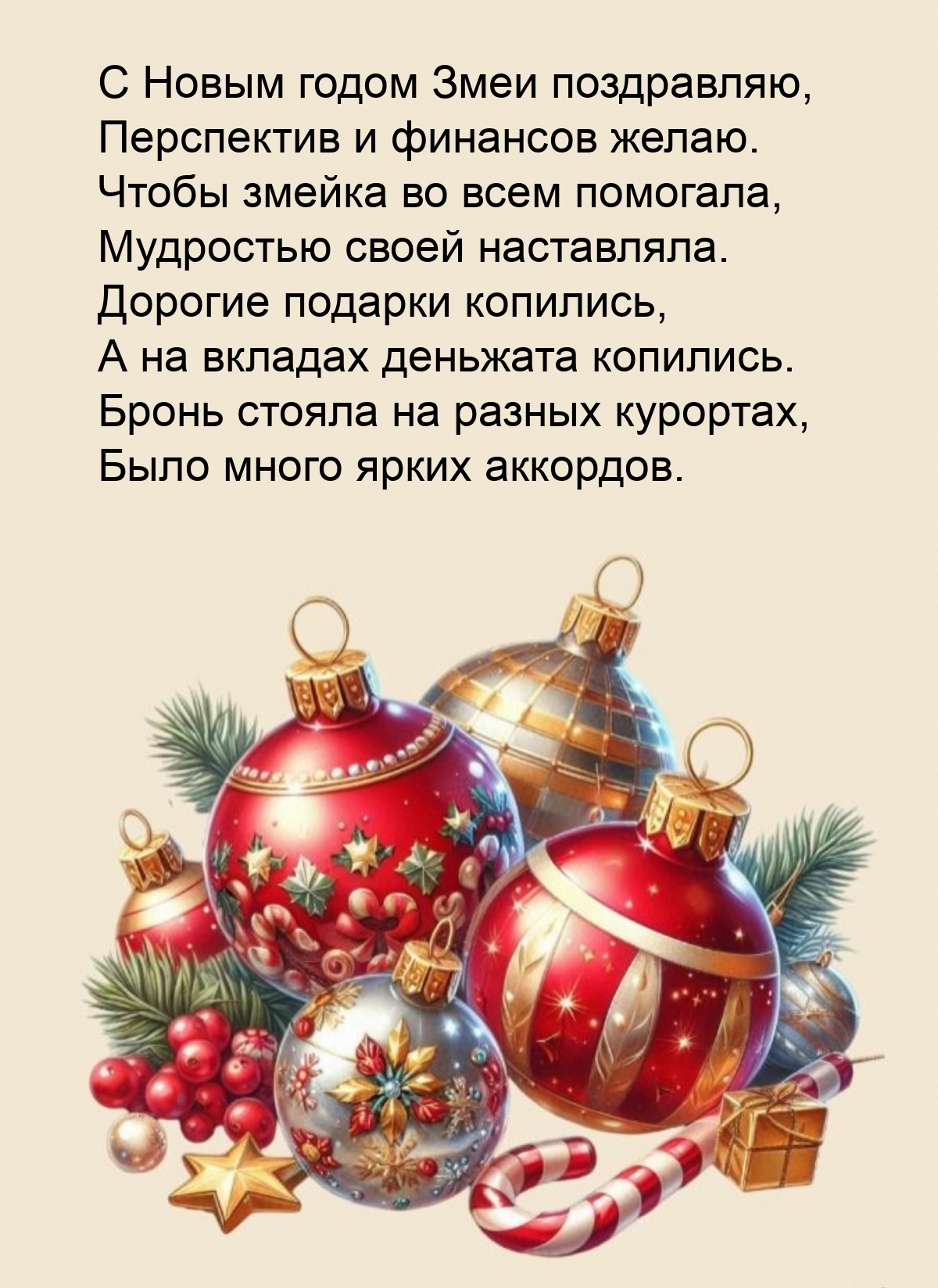 С Новым годом Змеи поздравляю, перспектив и финансов желаю. С Новым годом Змеи поздравляю, перспектив и финансов желаю.