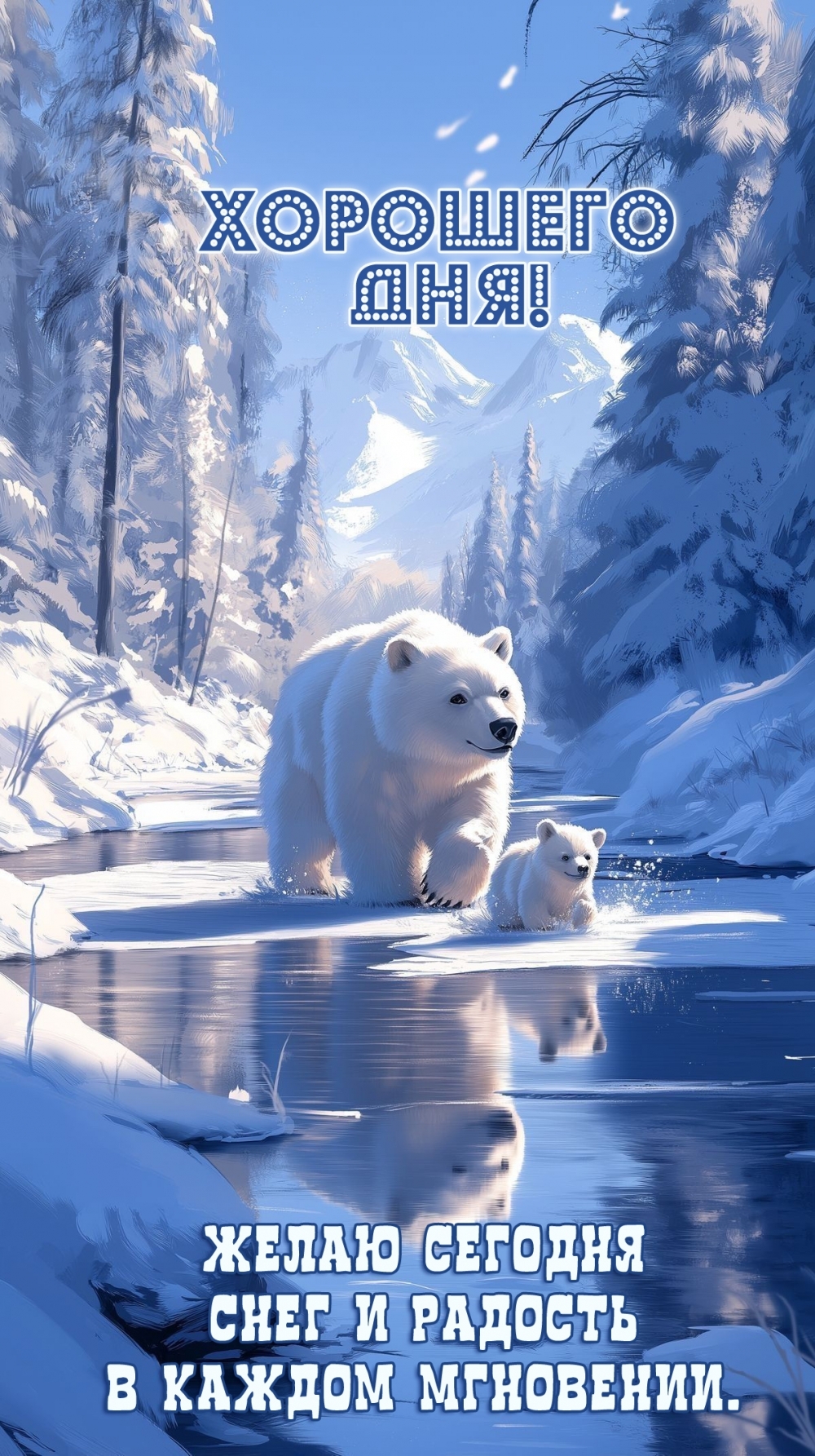 Желаю сегодня снег и радость в каждом мгновении.